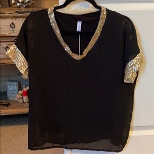 NWT Black shirt w/ Gold Sequins from France  Bin E